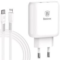 Мережевий зарядний пристрій Baseus Usb Wall Charger Bojure Series USB-C Quick charge 32W Plus USB-C to Lightning Cable White (TZTUN-BJ02)