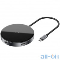 Бездротовий зарядний пристрій Plus USB Hub Baseus Circular Mirror Wireless Charger HUB Deep Gray (WXJMY-0G)
