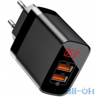 Мережевий зарядний пристрій Baseus USB Wall Charger 2xUSB Mirror Lake Display Quick Charge 18W Black (CCJMHA-A01)