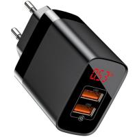 Мережевий зарядний пристрій Baseus USB Wall Charger 2xUSB Mirror Lake Display Quick Charge 18W Black (CCJMHA-A01)