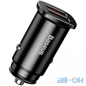 Автомобильное зарядное устройство Baseus USB Car Charger Square Metal Quick Charger 3.0 2xUSB 30W Black (CCALL-DS01)