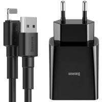 Мережевий зарядний пристрій Baseus TC-012 Speed Mini Dual U Charger Black with Lightning Cable (CCFS-R01)