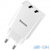 Мережевий зарядний пристрій Baseus TC-012 Speed Mini Dual U Charger White (CCFS-R02)