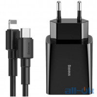 Мережевий зарядний пристрій Baseus Speed Mini PD Single Type-C Quick Charger 18W Black with Lightning Cable (CCFS-X01)