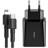 Мережевий зарядний пристрій Baseus Speed Mini PD Single Type-C Quick Charger 18W Black with Lightning Cable (CCFS-X01)