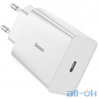 Мережевий зарядний пристрій Baseus Speed Mini PD Single Type-C Quick Charger 18W EU White (CCFS-X02)