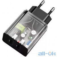 Мережевий зарядний пристрій Baseus Speed Mini Dual U Charger 10.5W (With Mini Cable IP) Black (TZCCFS-R01)