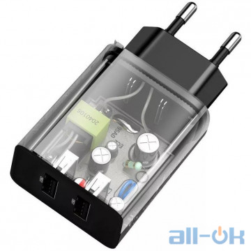 Мережевий зарядний пристрій Baseus Speed Mini Dual U Charger 10.5W (With Mini Cable IP) Black (TZCCFS-R01)