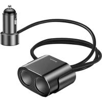 Автомобільний зарядний пристрій Baseus High Efficiency + Two Cigarette Lighter (3.1A) (CRDYQ-01) Black