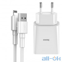 Мережевий зарядний пристрій Baseus Speed Mini (2.1A) + USB Cable Lightning (TZCCFS-R02) White