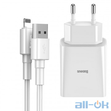 Мережевий зарядний пристрій Baseus Speed Mini (2.1A) + USB Cable Lightning (TZCCFS-R02) White