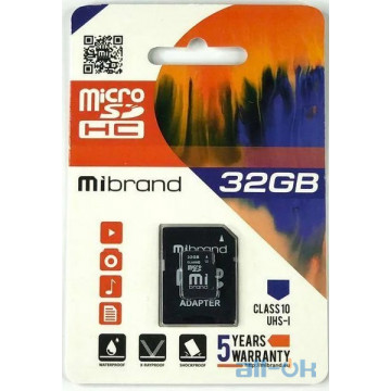 Карта пам'яті Mibrand microSDHC 32GB Class 10 UHS-I (U3) +SD-адаптер (MICDHU3/32GB-A)