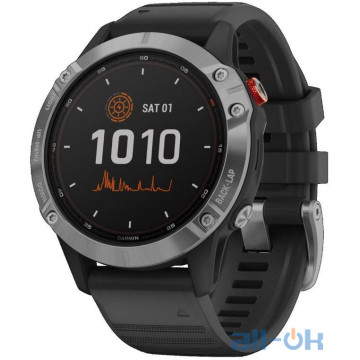 Смарт-годинник Garmin Fenix 6 Solar Silver with black band (010-02410-00)