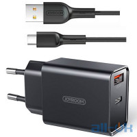 Мережевий зарядний пристрій Joyroom L-QP183 USB+PD 18W + Type-C Cable Black UA UCRF
