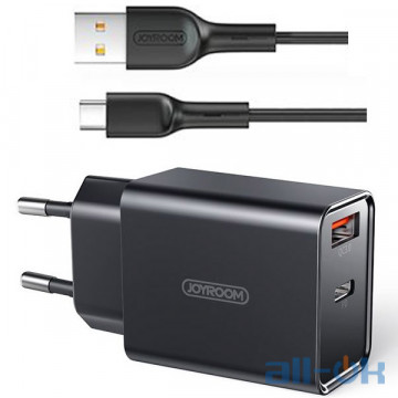 Мережевий зарядний пристрій Joyroom L-QP183 USB+PD 18W + Type-C Cable Black UA UCRF