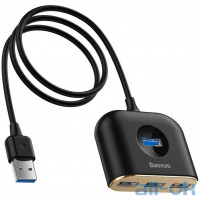 Мультипортовий адаптер Baseus Square Round 4 in 1 USB HUB Adapter (USB3.0 TO USB3.0*1+USB2.0*3) Black (CAHUB-AY01)