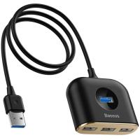 Мультипортовый адаптер Baseus Square Round 4 in 1 USB HUB Adapter (USB3.0 TO USB3.0*1+USB2.0*3) Black (CAHUB-AY01)
