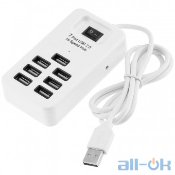 Мультипортовий адаптер USB HUB P-1602 (7 USB2.0) White