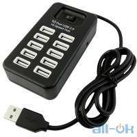 Мультипортовий адаптер USB HUB P-1603 (10 USB2.0) Black