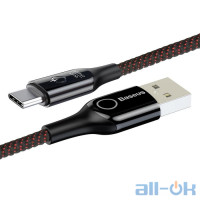 Кабель USB Type-C Baseus C-shaped Light Intelligent Power-off USB For Type-C 3A 1M Black (CATCD-01)