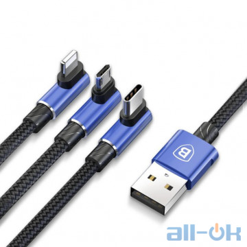 Кабель Micro USB/Lightning/USB Type-C Baseus MVP 3 in 1 Mobile Game Cable USB For MicroUSB+Lightning+Type-C 3.5A 1.2M Blue (CAMLT-WZ03)