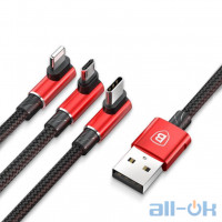 Кабель Micro USB/Lightning/USB Type-C Baseus MVP 3 in 1 Mobile Game Cable USB For MicroUSB+Lightning+Type-C 3.5A 1.2M Red (CAMLT-WZ09)
