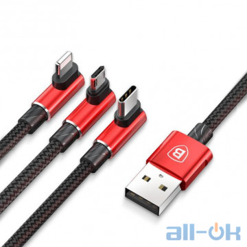 Кабель Micro USB/Lightning/USB Type-C Baseus MVP 3 in 1 Mobile Game Cable USB For MicroUSB+Lightning+Type-C 3.5A 1.2M Red (CAMLT-WZ09)