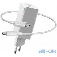 Мережевий зарядний пристрій Baseus GaN2 Q.Charger C+C 45W With Mini Cable White (CCGAN-M02)