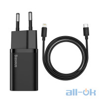 Мережевий зарядний пристрій Baseus Super Si Quick Charger 20W Sets Black + Type-C to Lightning (TZCCSUP-B01)