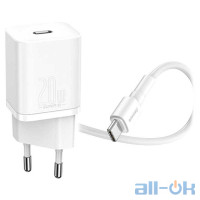 Мережевий зарядний пристрій Baseus Super Si Quick Charger White with Type-C - Lightning Cable (TZCCSUP-B02)