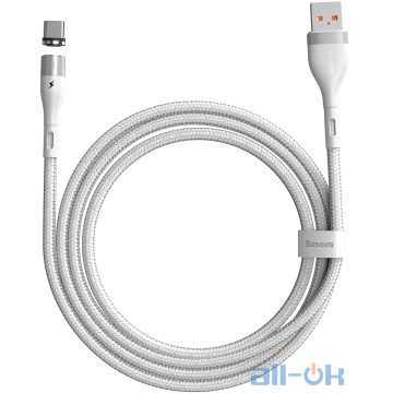 Кабель Baseus Type-C Zinc Magnetic Safe Fast Charging Data Cable 3A (CATXC-M02) White