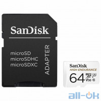 Карта пам'яті SanDisk 64 GB microSDXC High Endurance UHS-I U3 V30 + SD Adapter SDSQQNR-064G-GN6IA