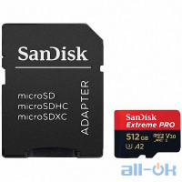 Карта пам'яті SanDisk 512 GB microSDXC UHS-I U3 Extreme Pro A2 + SD Adapter SDSQXCZ-512G-GN6MA