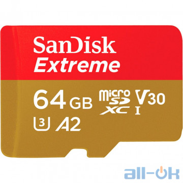 Карта пам'яті SanDisk 64 GB microSDXC UHS-I U3 Extreme A2 V30 SDSQXA2-064G-GN6GN