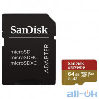 Карта пам'яті SanDisk 64 GB microSDXC UHS-I U3 Extreme A2 + SD Adapter SDSQXA2-064G-GN6AA