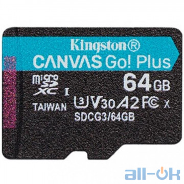 Карта памяти Kingston 64 GB microSDXC Class 10 UHS-I U3 Canvas Go! Plus SDCG3/64GBSP
