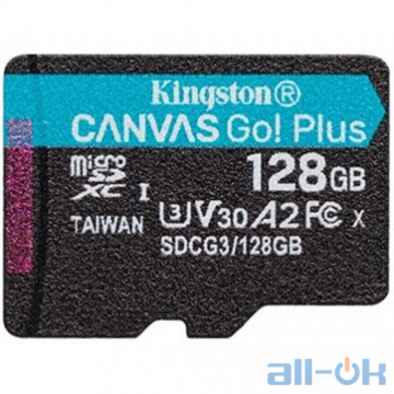 Карта пам'яті Kingston 128 GB microSDXC Class 10 UHS-I U3 Canvas Go! Plus SDCG3/128GBSP