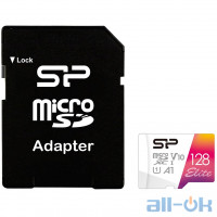 Карта пам'яті Silicon Power 128 GB microSDXC Class 10 UHS-I V10 A1 Elite Colorful + SD Adapter SP128GBSTXBV1V20SP