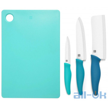 Набір ножів з 3 предметів + дошка для нарізання продуктів Xiaomi Hot Ceramic Knife + Chopping Board Set Blue HU0020