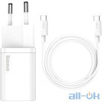 Мережевий зарядний пристрій 1Type-C Baseus Super Si 25W + Cable Type-C to Type-C 1m (TZCCSUP-L02) White