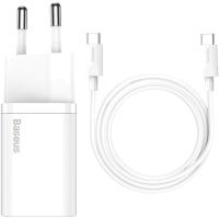 Мережевий зарядний пристрій 1Type-C Baseus Super Si 25W + Cable Type-C to Type-C 1m (TZCCSUP-L02) White