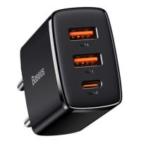 Мережевий зарядний пристрій Baseus Compact Quick Charger 2xUSB U+C 30W Black (CCXJ-E01)