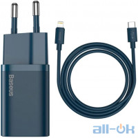 Мережевий зарядний пристрій Baseus Super Si Quick Charger 20W Sets Blue + Type-C to Lightning (TZCCSUP-B03)