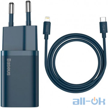 Мережевий зарядний пристрій Baseus Super Si Quick Charger 20W Sets Blue + Type-C to Lightning (TZCCSUP-B03)