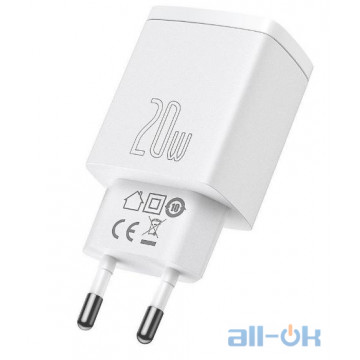 Мережевий зарядний пристрій Baseus Compact Quick Charger U+C 20W White (CCXJ-B02)