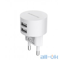 Мережевий зарядний пристрій Borofone BA23A Brilliant Double USB 2.4A White