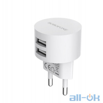 Мережевий зарядний пристрій Borofone BA23A Brilliant Double USB 2.4A White