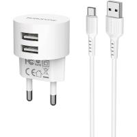 Мережевий зарядний пристрій BOROFONE BA23A Brilliant 2xUSB-A, 2.4A White w/USB-C cable (BA23ACW)