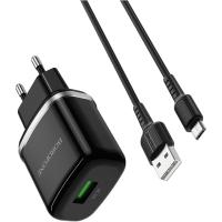 Мережевий зарядний пристрій BOROFONE BA36A High Speed 1xUSB-A, QC3.0, 18W Black w/Micro-USB cable (BA36AMB)