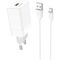 Мережевий зарядний пристрій BOROFONE BA47A Mighty 1xUSB-A, QC3.0, 18W White w/Micro-USB cable (BA47AMW)